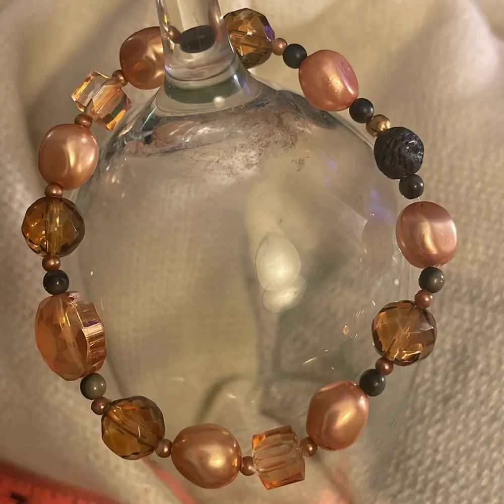 Champagne and brown beaded bracelet